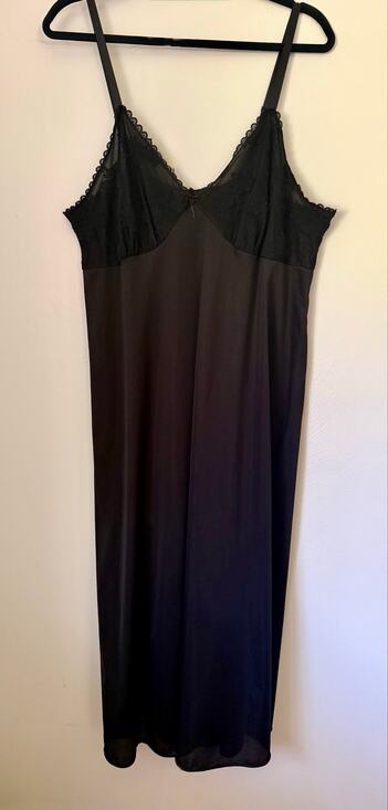 American Vintage Dresses & Skirts - Vintage 90's Black Nylon Lace Maxi Negligee Strappy Slip Plus Large X-Large Sexy